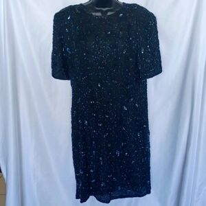 Stenay Vintage 100% Silk Fully Beaded Sequin Dress Gown Black Size xLarge